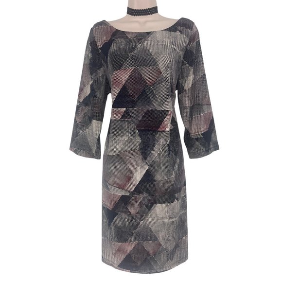 Size 14W 1X ILLUSION PRINT SCOOP BACK SHIFT DRESS Special Occasion‎ PLUS SIZE - Picture 1 of 3